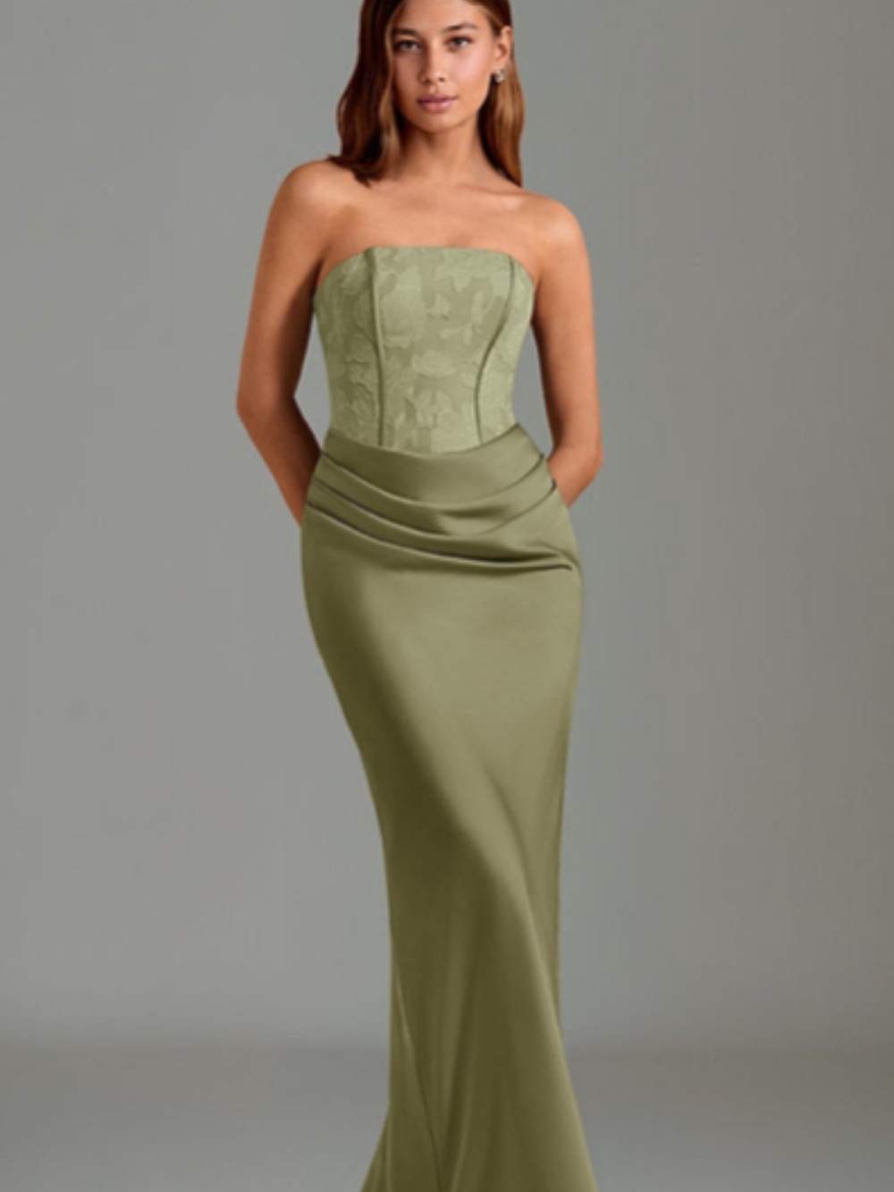 Azazie Pistachio Strapless Corset Gown